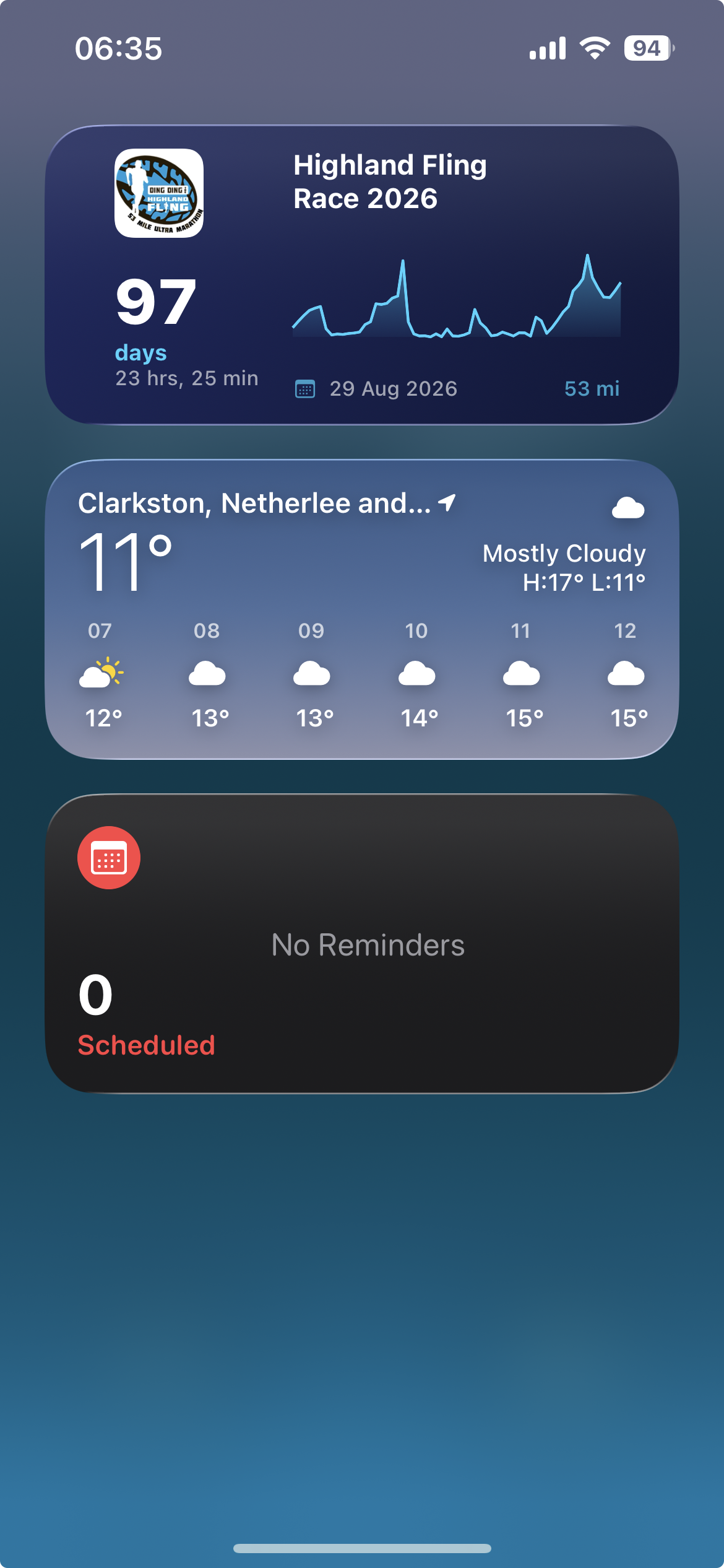 Today View showing countdown widget alongside weather and calendar