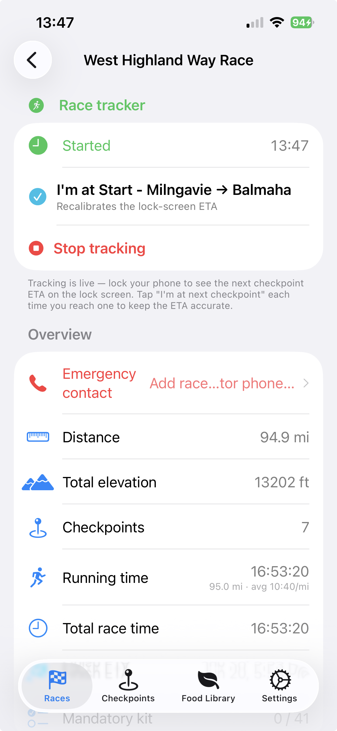 Race overview top