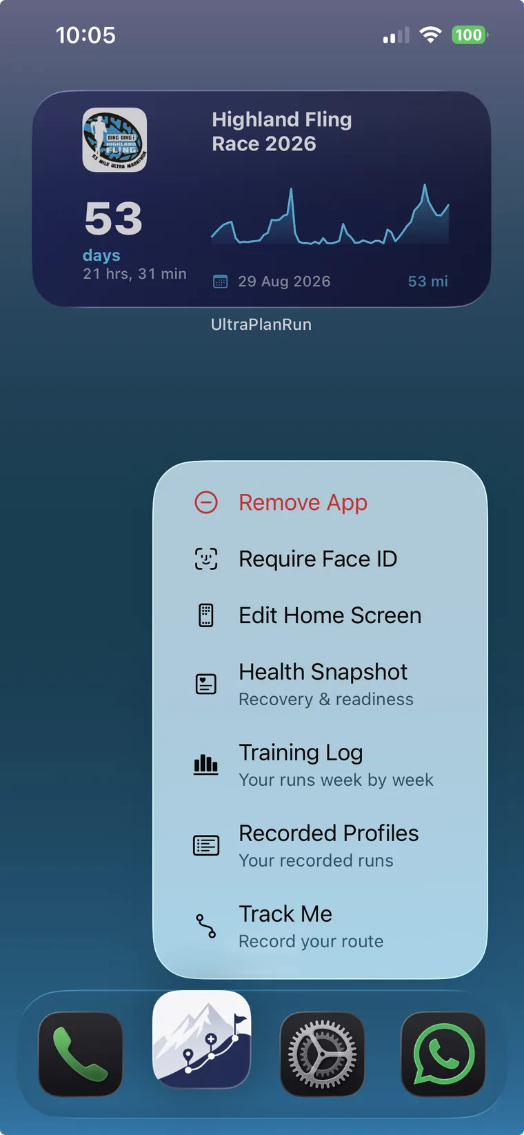 Home Screen Quick Action long-press menu with Track Me: Record your route